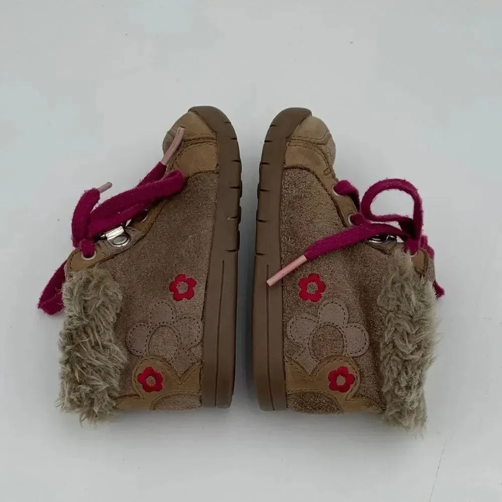 Clarks Toddler Brown Suede Boots with Pink Accents Size 5
